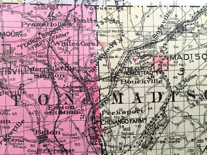 Antique Madison County, New York 1912 New Century Atlas Map – Oneida, Bridgeport, Cazenova, Chittenango, Canastota, Hamilton, Brookfield, NY