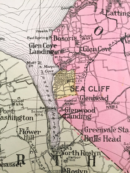 Antique Nassau County, New York 1912 New Century Atlas Map – Oyster Bay, Hempstead, Mineola, Freeport, Farmingdale, Long Beach, Rockaway, NY