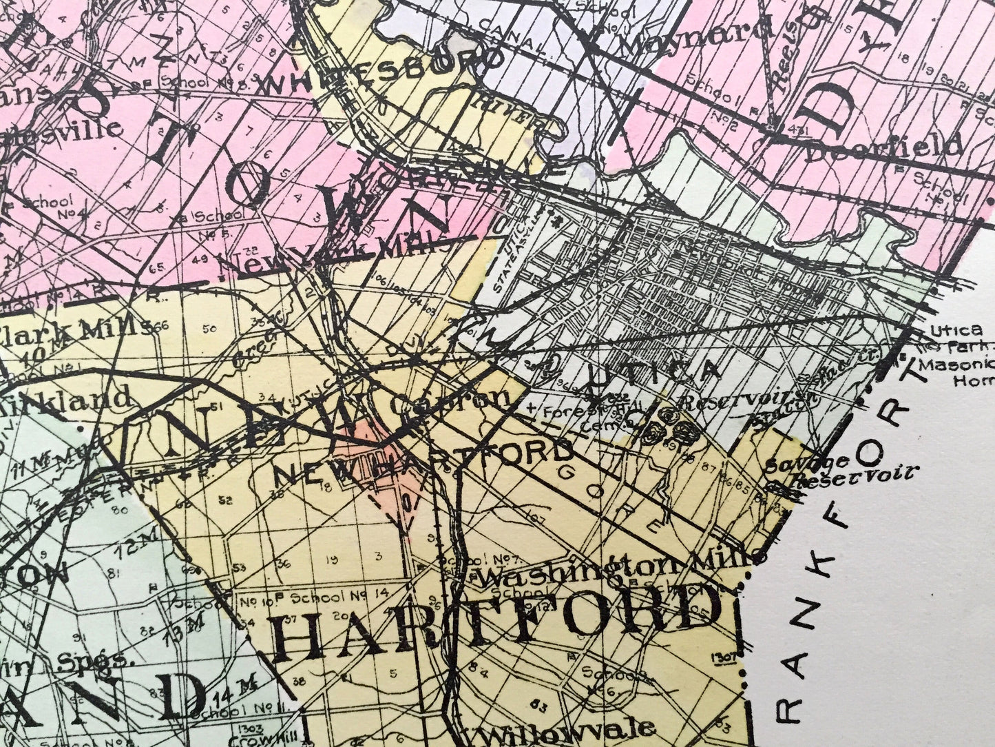 Antique Oneida County, New York 1912 New Century Atlas Map – Rome, Utica, Clinton, Camden, Boonville, Forestport, Oriskany Falls, Vienna, NY
