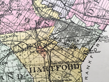 Antique Oneida County, New York 1912 New Century Atlas Map – Rome, Utica, Clinton, Camden, Boonville, Forestport, Oriskany Falls, Vienna, NY