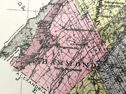 Antique St. Lawrence County, New York 1912 New Century Atlas Map – Canton, Potsdam, Ogdensburg, Morristown, Massena Cranberry Lake Madrid NY