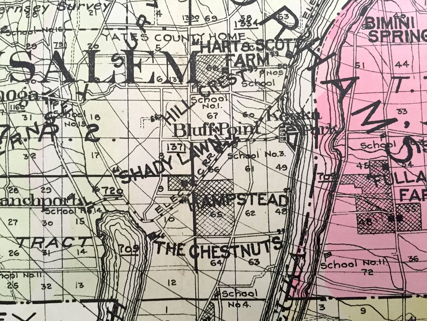 Antique Yates County, New York 1912 New Century Atlas Map – Penn Yan, Keuka Park, Dresden, Angus, Potter, Branchport, Dundee Italy Himrod NY