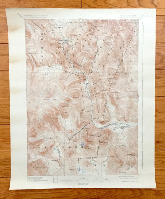 Antique Crawford Notch, New Hampshire 1896 US Geological Survey Topographic Map – Coos, Carroll, Grafton County, Bartlett White Mountains NH