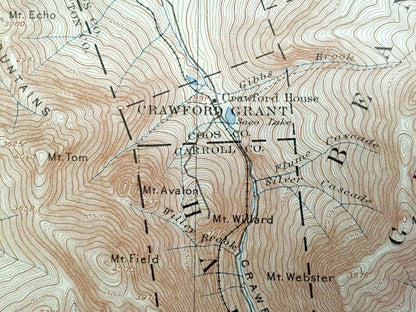 Antique Crawford Notch, New Hampshire 1896 US Geological Survey Topographic Map – Coos, Carroll, Grafton County, Bartlett White Mountains NH