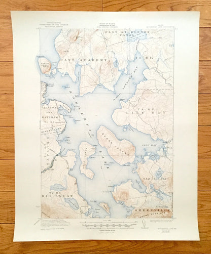 Antique Moosehead Lake, Maine 1922 US Geological Survey Topographic Map – Greenville, Big Squaw, Mt Kineo, Somerset, Piscataquis County, ME