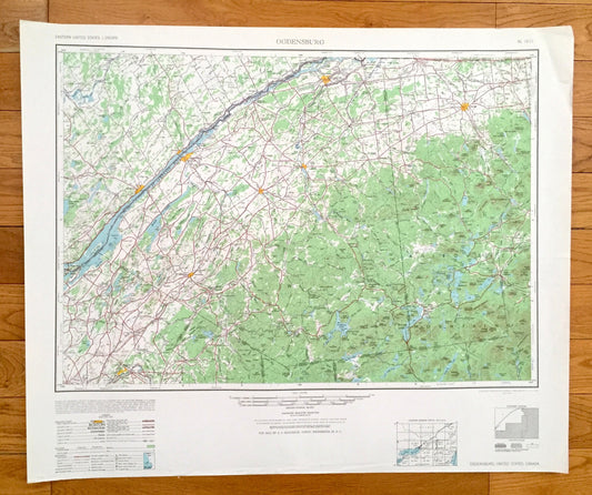 Antique Ogdensburg, New York, 1961 US Geological Survey Topographic Map – Massena, Malone, Potsdam, Canton, Gouverneur, Adirondack Mountains