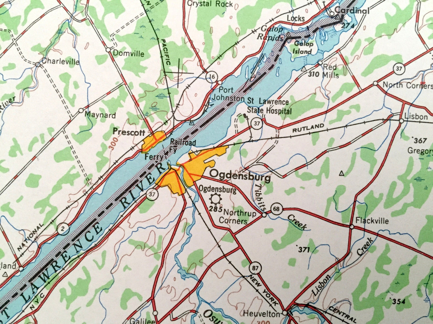 Antique Ogdensburg, New York, 1961 US Geological Survey Topographic Map – Massena, Malone, Potsdam, Canton, Gouverneur, Adirondack Mountains