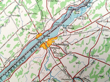 Antique Ogdensburg, New York, 1961 US Geological Survey Topographic Map – Massena, Malone, Potsdam, Canton, Gouverneur, Adirondack Mountains