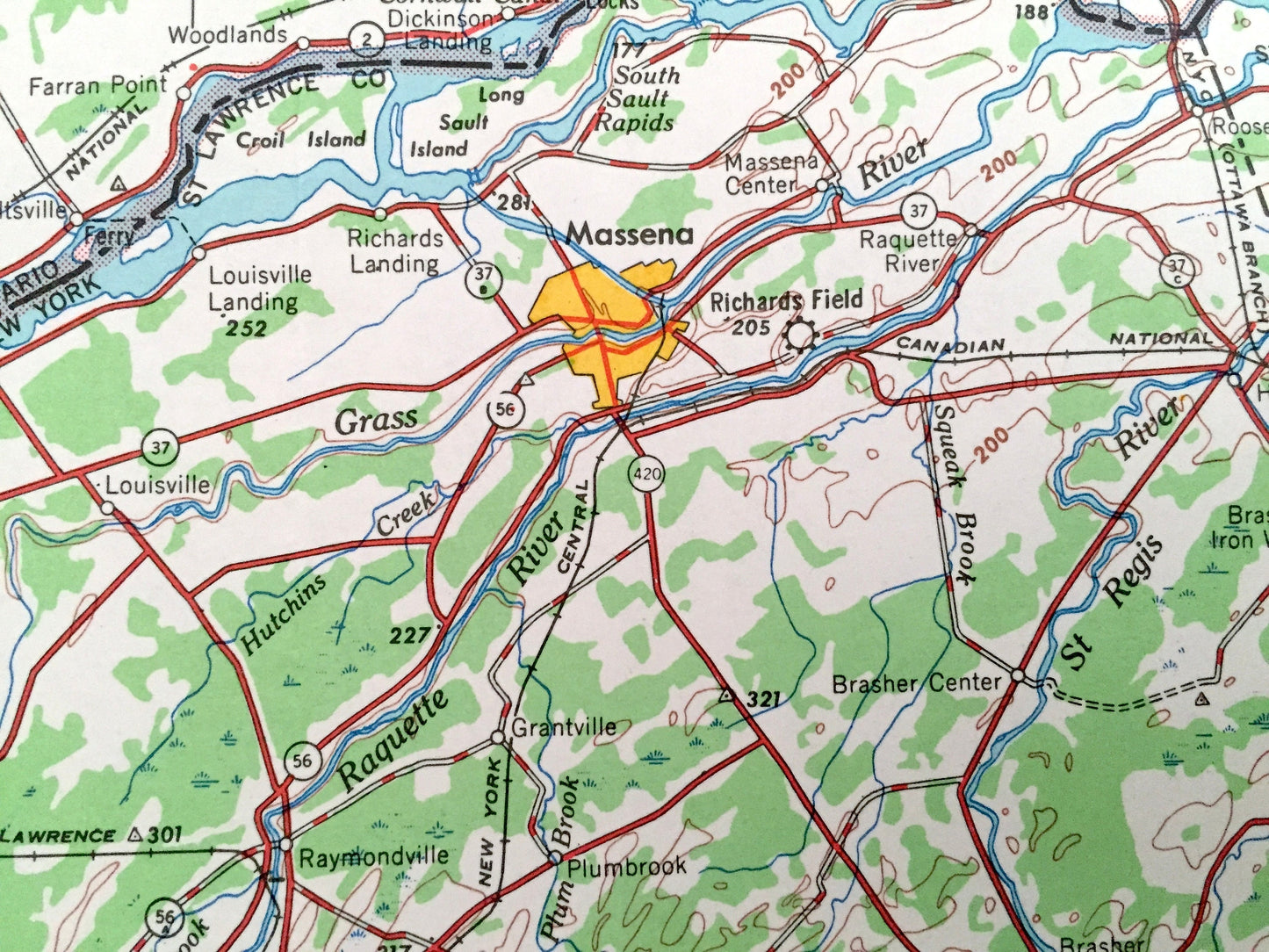 Antique Ogdensburg, New York, 1961 US Geological Survey Topographic Map – Massena, Malone, Potsdam, Canton, Gouverneur, Adirondack Mountains