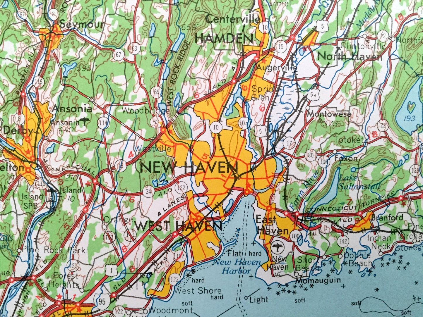 Antique Connecticut 1965 US Geological Survey Topographic Map – Hartford, Manchester, New Haven, New Britain, Bristol, Bridgeport, Norwich