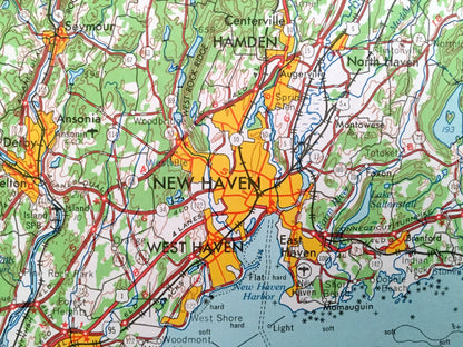 Antique Connecticut 1965 US Geological Survey Topographic Map – Hartford, Manchester, New Haven, New Britain, Bristol, Bridgeport, Norwich