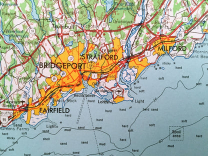 Antique Connecticut 1965 US Geological Survey Topographic Map – Hartford, Manchester, New Haven, New Britain, Bristol, Bridgeport, Norwich