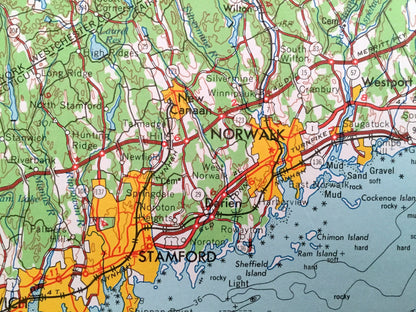 Antique Connecticut 1965 US Geological Survey Topographic Map – Hartford, Manchester, New Haven, New Britain, Bristol, Bridgeport, Norwich