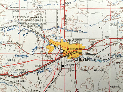 Antique Cheyenne, Wyoming 1954 US Geological Survey Topographic Map – Laramie, Bosler, Pine Bluffs, Burns, Gleason, Diamond, La Grange