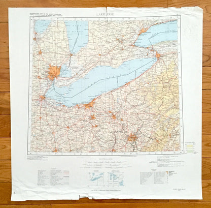 Antique Lake Erie 1974 US Geological Survey Topographic Map – Detroit, Ann Harbor, Cleveland, Pittsburgh, Buffalo, Niagara Falls, Toronto