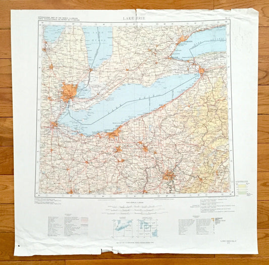 Antique Lake Erie 1974 US Geological Survey Topographic Map – Detroit, Ann Harbor, Cleveland, Pittsburgh, Buffalo, Niagara Falls, Toronto