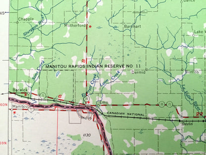 Antique International Falls, Minnesota 1958 US Geological Survey Topographic Map – Ranier, Ericsburg, Cusson, Glendale, Manitou, Littlefork