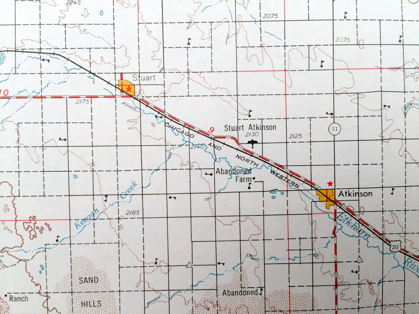 Antique O'Neill, Nebraska 1969 US Geological Survey Topographic Map – Atkinson, Bassett, Ainsworth, Stuart, Neligh Orchard Missouri River NE