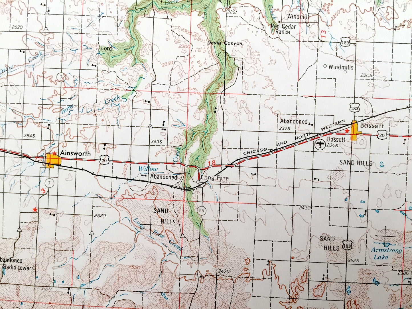 Antique O'Neill, Nebraska 1969 US Geological Survey Topographic Map – Atkinson, Bassett, Ainsworth, Stuart, Neligh Orchard Missouri River NE