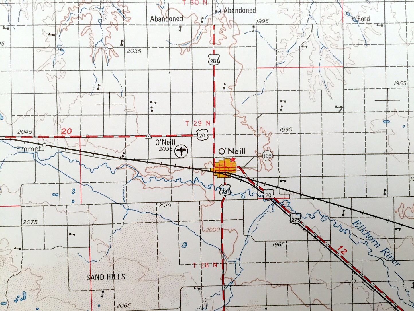 Antique O'Neill, Nebraska 1959 US Geological Survey Topographic Map – Atkinson, Bassett, Ainsworth, Stuart, Neligh Orchard Missouri River NE