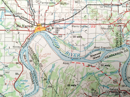Antique Evansville, Indiana 1957 US Geological Survey Topographic Map – Howell, Mount Vernon, Newburgh, Rockport, Tell City, Cannelton, IN