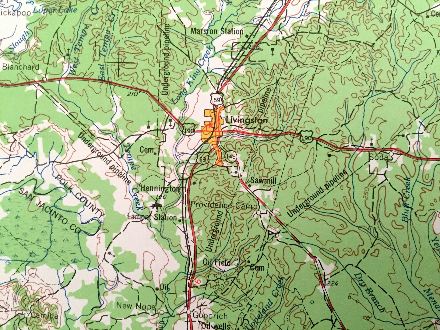 Antique Beaumont, Texas 1954 US Geological Survey Topographic Map – Livingston, Madisonville, Huntsville, Cleveland, Conroe, Silsbee, TX