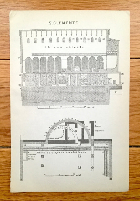 Antique 1904 Basilica of Saint Clement, Rome Italy Illustration from Baedekers Guide – Basilica di San Clemente al Laterano, Church, Chiesa