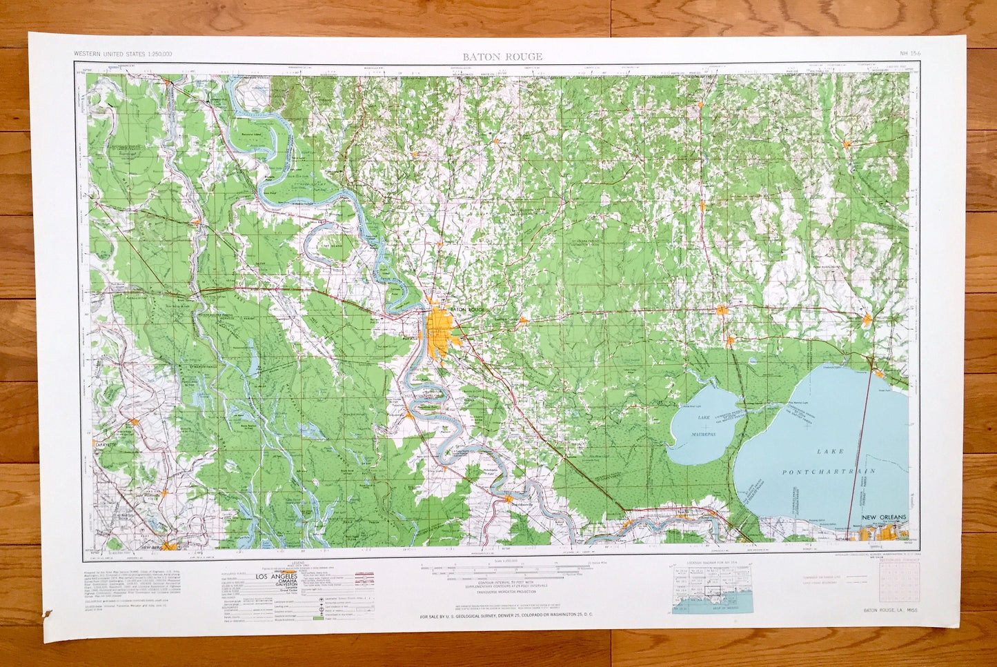 Antique Baton Rouge, Louisiana 1962 US Geological Survey Topographic Map – New Orleans, Lafayette, Port Allen, Donaldsonville, New Iberia LA