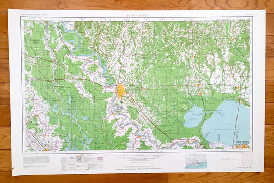 Antique Baton Rouge, Louisiana 1962 US Geological Survey Topographic Map – New Orleans, Lafayette, Port Allen, Donaldsonville, New Iberia LA