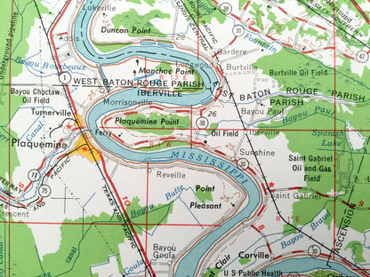 Antique Baton Rouge, Louisiana 1962 US Geological Survey Topographic Map – New Orleans, Lafayette, Port Allen, Donaldsonville, New Iberia LA
