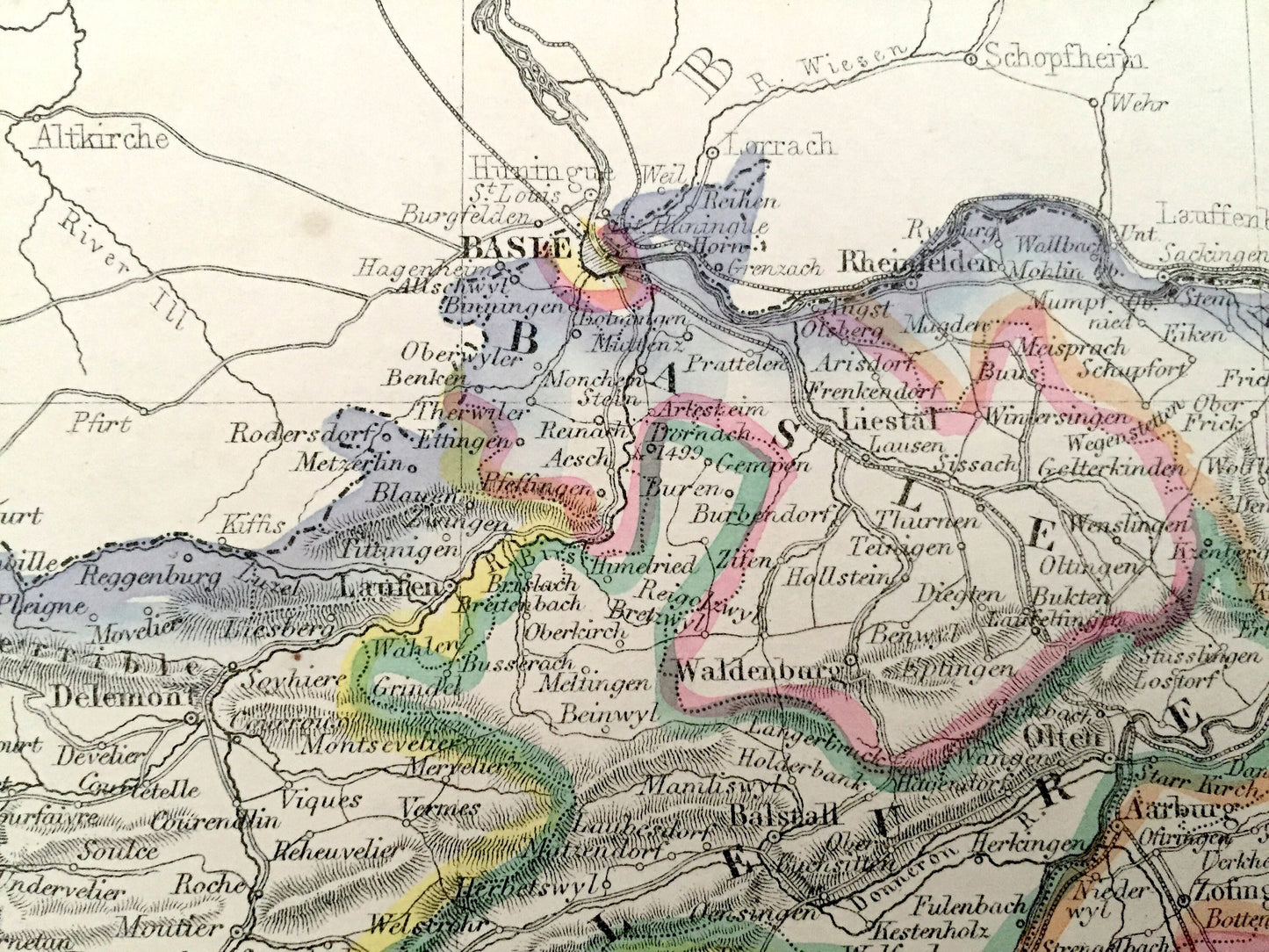 Antique 1863 Switzerland Map by Dower & Weekly Dispatch – France, Italy, Geneva, Basel, Como, Besançon, Lake Geneva, Rhine River, Mont Blanc