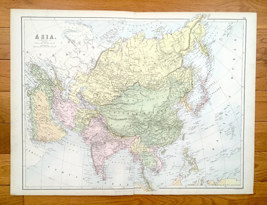 Antique 1888 Asia Map from A & C Black's World Atlas – China, Russia, Mongolia, India, Japan, Myanmar, Philippines, Himalayas, Indian Ocean