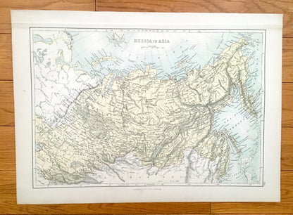 Antique 1888 Russia in Asia Map from A & C Black's World Atlas – Kazakhstan, Siberia, Yakutsk, Chita, Arctic Ocean, Lake Baikal, Bering Sea