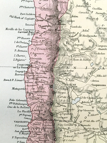 Antique 1888 South America Map from A & C Black's World Atlas – Chile, Argentina, Bolivia, Brazil, Uruguay, Paraguay, Buenos Aires, Asunción