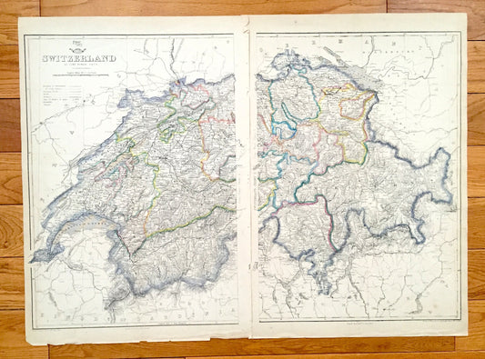 Antique 1863 Switzerland Map by Dower & Weekly Dispatch – France, Italy, Geneva, Basel, Como, Besançon, Lake Geneva, Rhine River, Mont Blanc