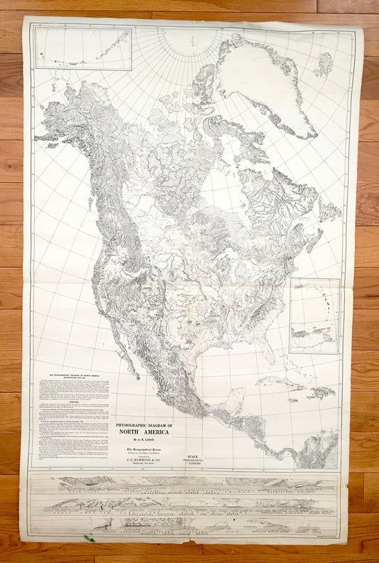 Antique 1948 Physiographic Diagram and Provinces of North America – United States, Canada, Mexico, West Indies, Greenland, Antilles
