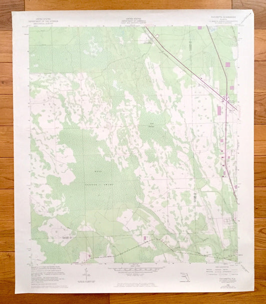 Antique Favoretta, Florida 1956 US Geological Survey Topographic Map – Flagler, Volusia County, National Gardens, Hull Cypress Swamp