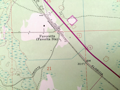 Antique Favoretta, Florida 1956 US Geological Survey Topographic Map – Flagler, Volusia County, National Gardens, Hull Cypress Swamp