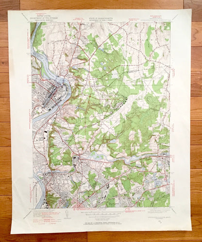 Antique Springfield North, Massachusetts 1946 US Geological Survey Topographic Map – Hampden County, South Hadley, Granby, Holyoke, Chicopee