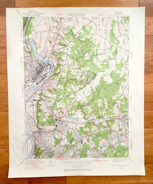 Antique Springfield North, Massachusetts 1946 US Geological Survey Topographic Map – Hampden County, South Hadley, Granby, Holyoke, Chicopee