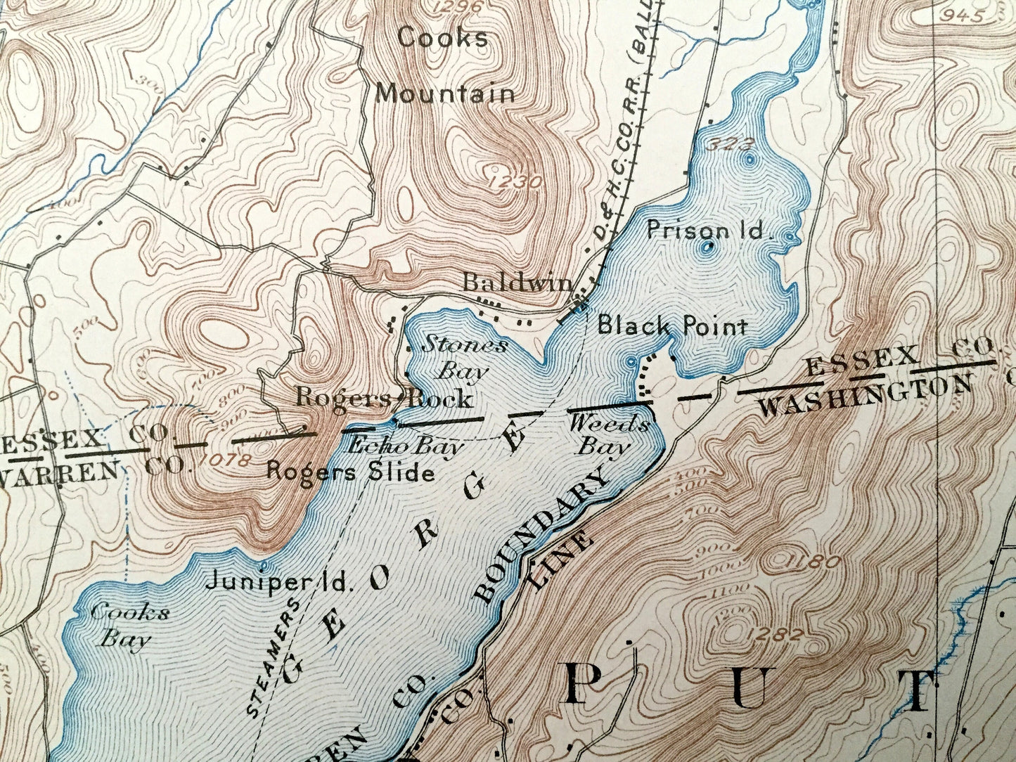 Antique Ticonderoga, New York 1896 US Geological Survey Topographic Map – Lake Champlain, George, Crown Point, Putnam, Orwell, Vermont NY VT