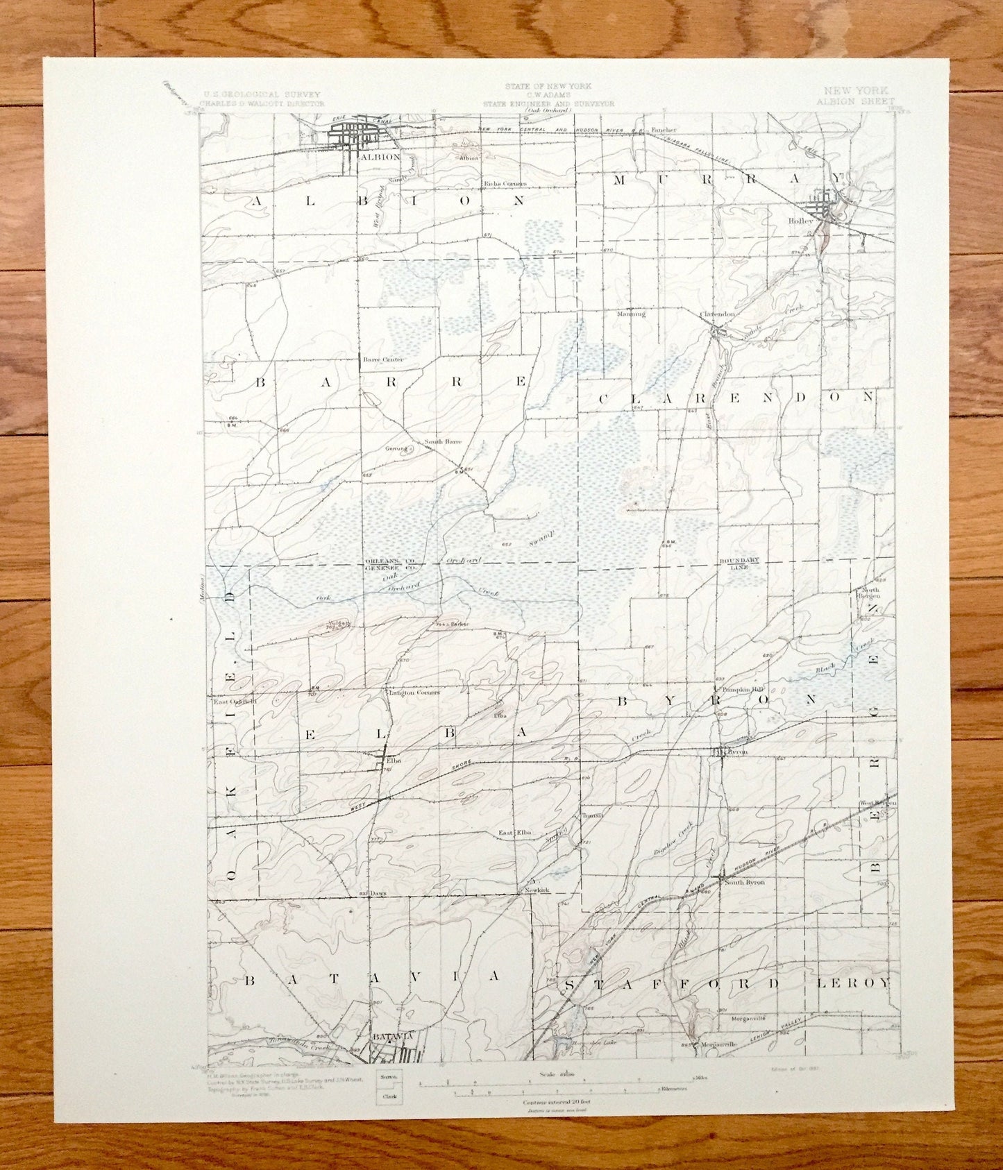Antique Albion, New York 1897 US Geological Survey Topographic Map – Holley, Batavia, Genesee, Orleans County, Barre, Byron, Elba, Clarendon
