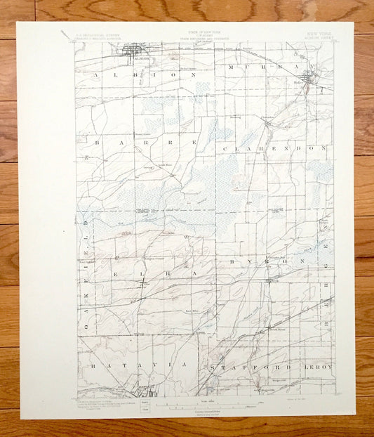 Antique Albion, New York 1897 US Geological Survey Topographic Map – Holley, Batavia, Genesee, Orleans County, Barre, Byron, Elba, Clarendon