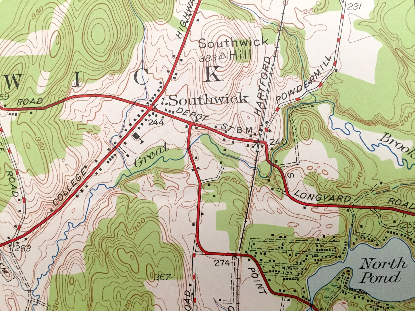 Antique Southwick, Massachusetts 1947 US Geological Survey Topographic Map – Hampden County, Westfield, Russell, Granville Congamond Pond MA