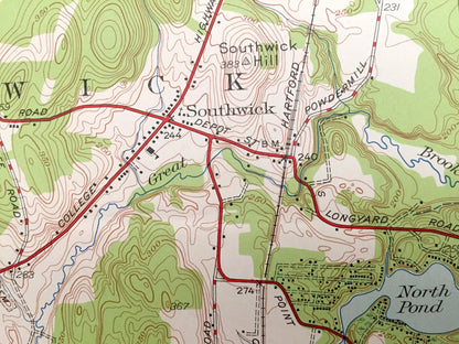 Antique Southwick, Massachusetts 1947 US Geological Survey Topographic Map – Hampden County, Westfield, Russell, Granville Congamond Pond MA