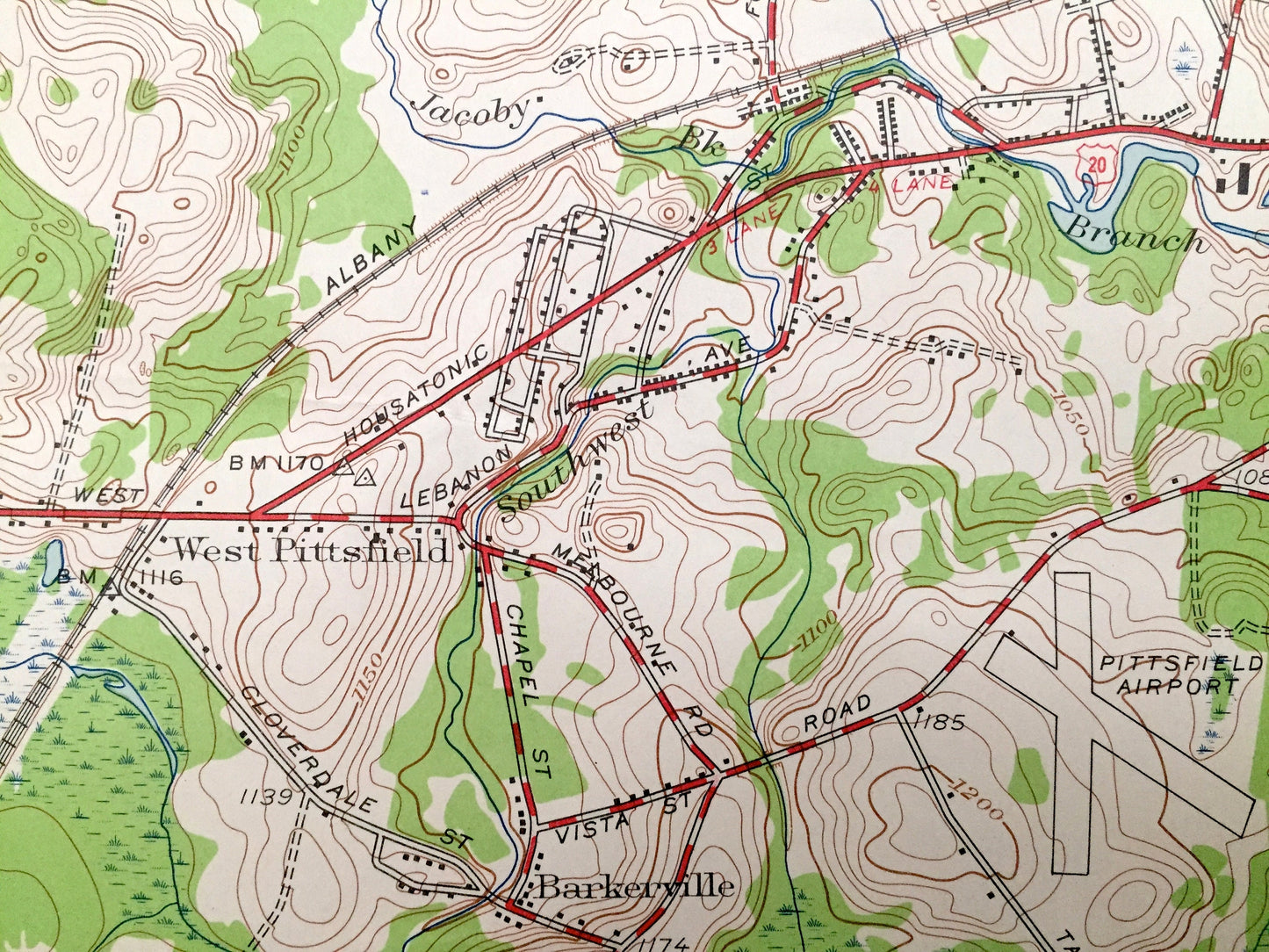 Antique Pittsfield West, Massachusetts 1944 US Geological Survey Topographic Map – Berkshire County, Hancock, Lanesboro, Lenox Berkshires ME
