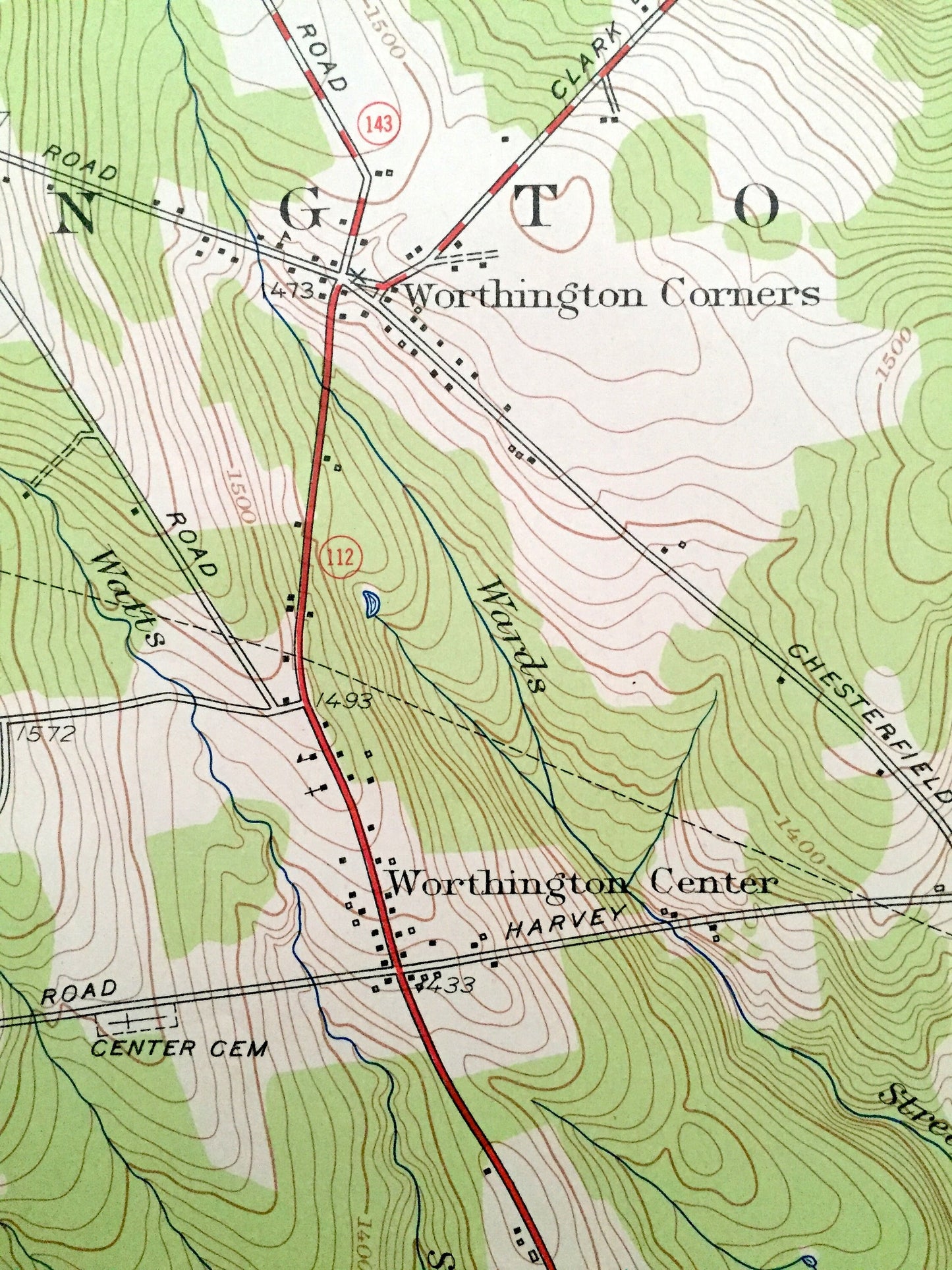 Antique Worthington, Massachusetts 1956 US Geological Survey Topographic Map – Hampshire County, Plainfield, Cummington, Chesterfield, Peru