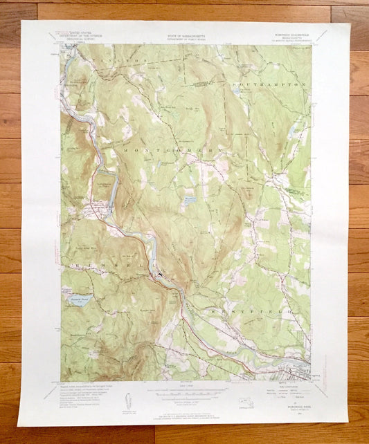 Antique Woronoco, Massachusetts 1951 US Geological Survey Topographic Map – Hampden County, Montgomery, Russell, Westfield, Huntington
