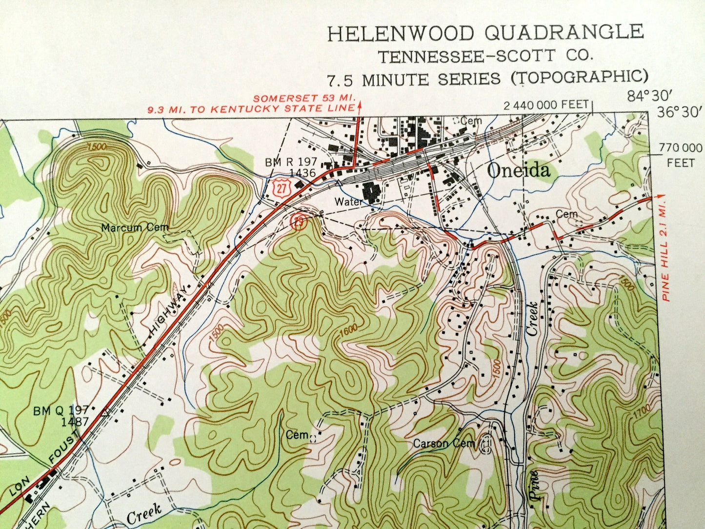 Antique Helenwood, Tennessee 1952 US Geological Survey Topographic Map – Scott County, New Haven, Oneida, High Point, Huntsville, New River