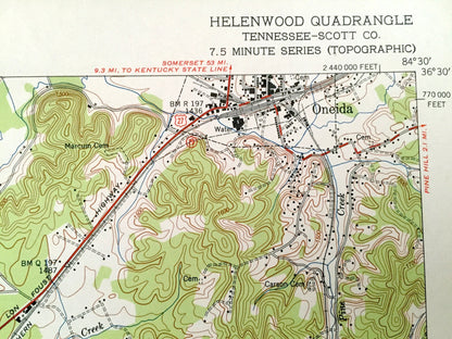 Antique Helenwood, Tennessee 1952 US Geological Survey Topographic Map – Scott County, New Haven, Oneida, High Point, Huntsville, New River